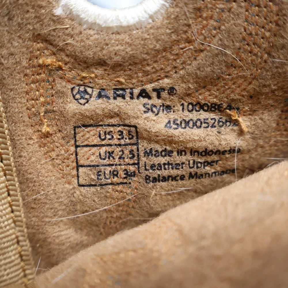 Ariat Kids 3.5 Workhog Western Boots Brown Leather Cowboy Square Toe Pull On